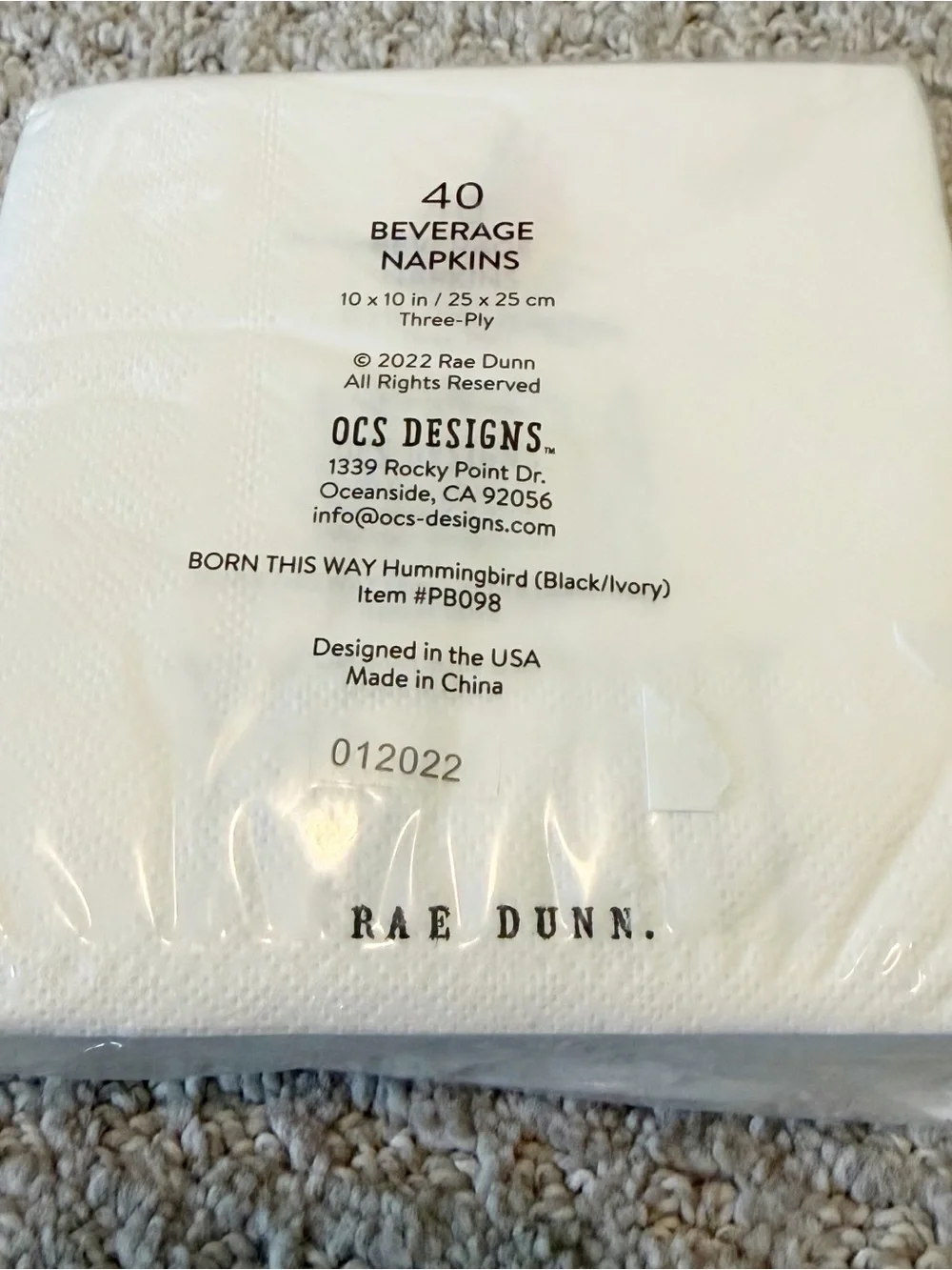 Rae Dunn Born This Way Beverage Napkins Pride Rainbow Hummingbird 40 Count NEW